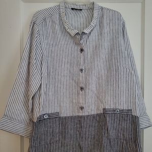John Mark Stripped Linen Blouse Sz XL